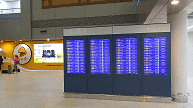 Flight Information Display System (FIDS) installed at Don Mueang International Airport, providing real-time flight status updates for passenger convenience. ระบบแสดงข้อมูลเที่ยวบิน (Flight Information Display System) ติดตั้งภายในสนามบินดอนเมือง ให้ข้อมูลสถานะเที่ยวบินแบบเรียลไทม์เพื่ออำนวยความสะดวกแก่ผู้โดยสาร